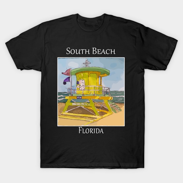 South Beach Lifeguard Tower in Miami Florida T-Shirt by WelshDesigns